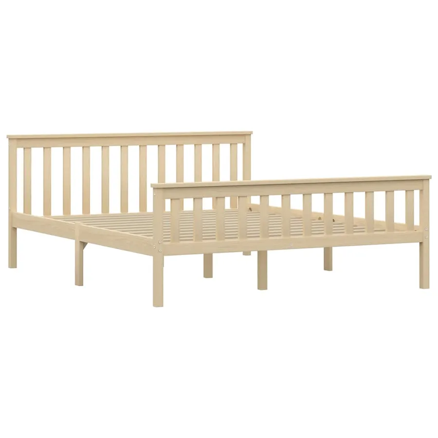 Cadre de lit sans matelas naturel bois massif de pin 160x200 cm - 2
