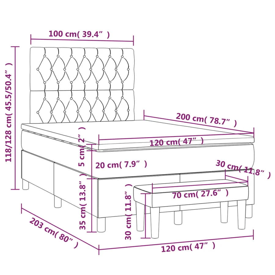 Sommier à lattes de lit et matelas Gris clair 120x200cm Velours - 8