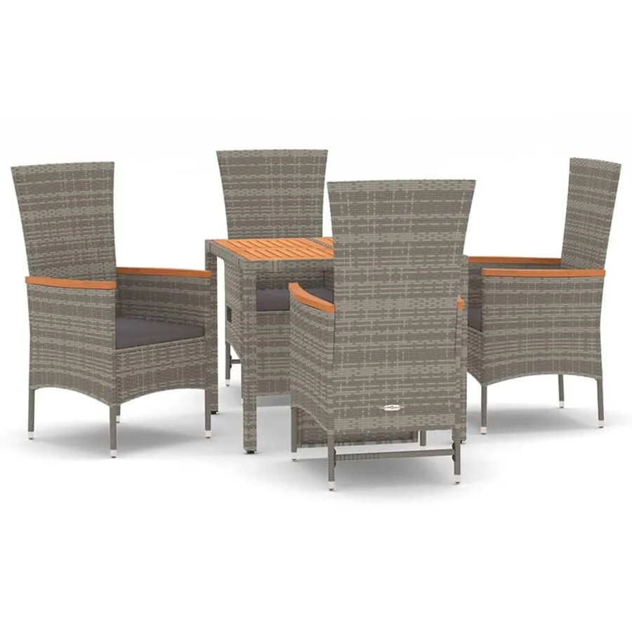 Ensemble à manger de jardin 5 pcs coussins gris résine tressée - 2