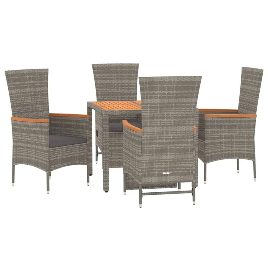 Ensemble à manger de jardin 5 pcs coussins gris résine tressée - 3