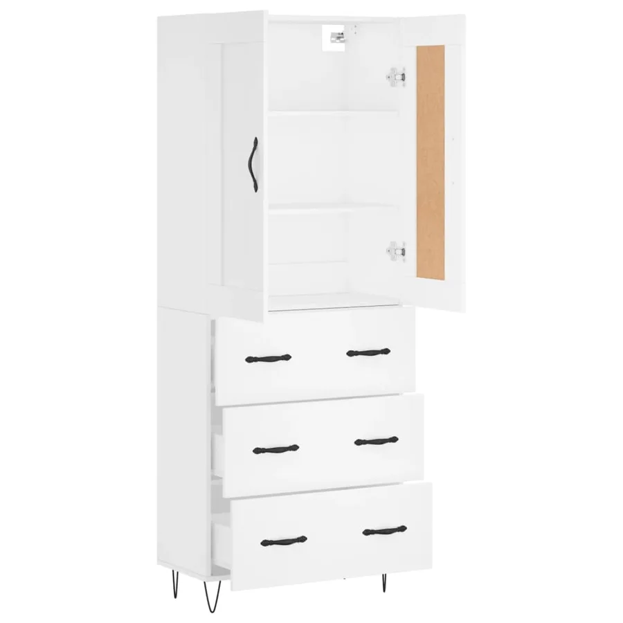 Buffet haut Blanc 69,5x34x180 cm Bois d'ingénierie - 4