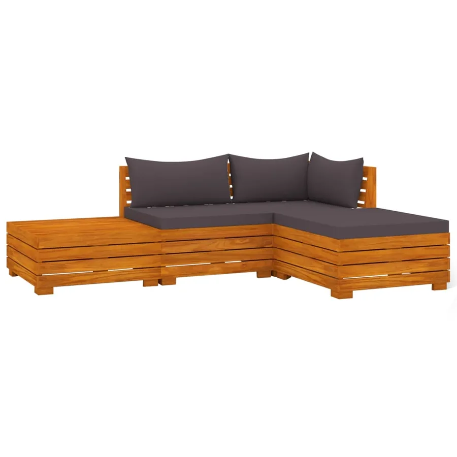 Salon de jardin 4 pcs avec coussins Bois d'acacia solide - 2