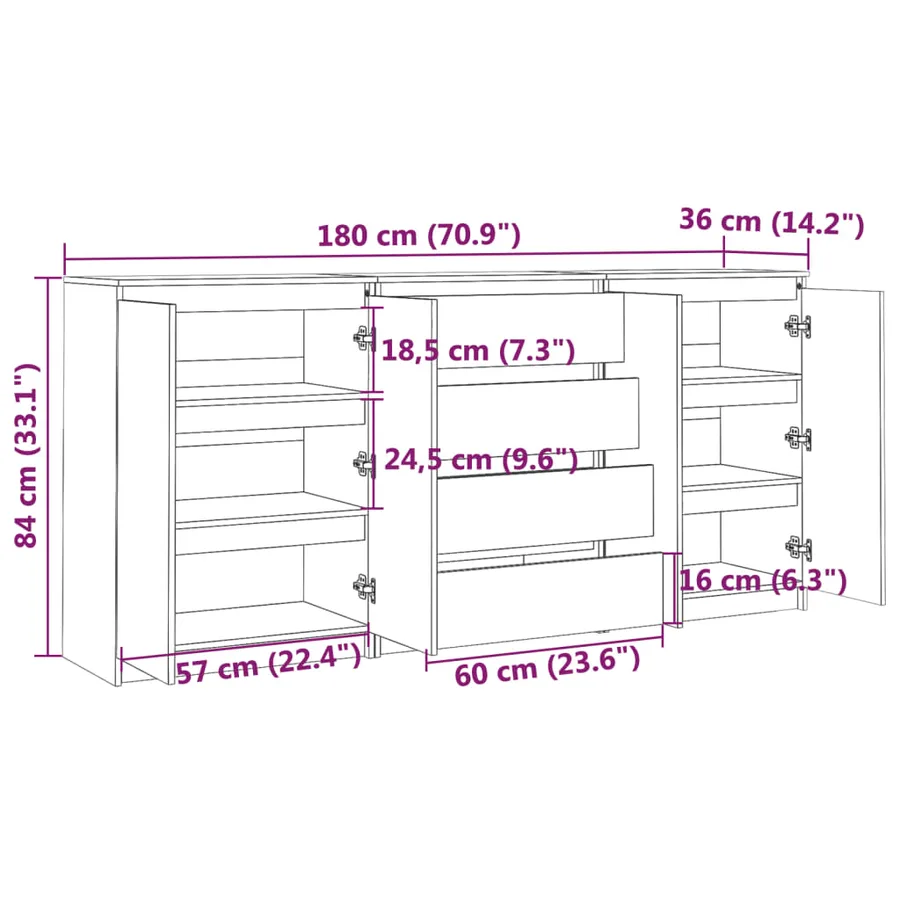 Armoires latérales 3 pcs Bois de pin massif - 9