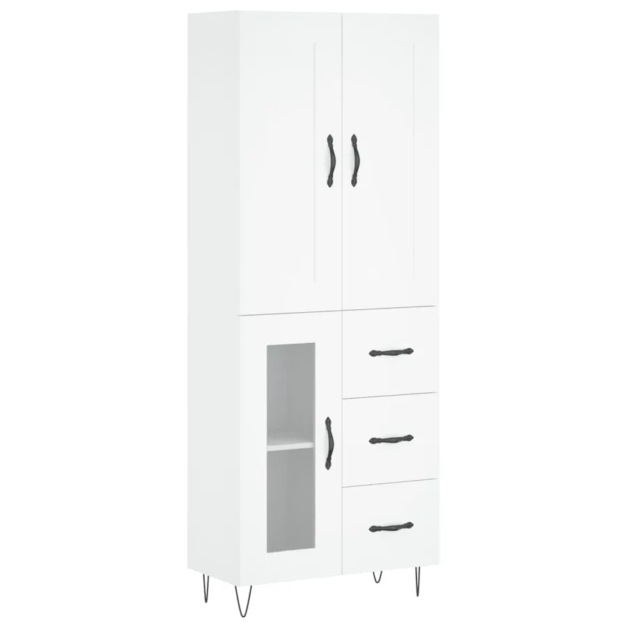 Buffet haut Blanc 69,5x34x180 cm Bois d'ingénierie - 2