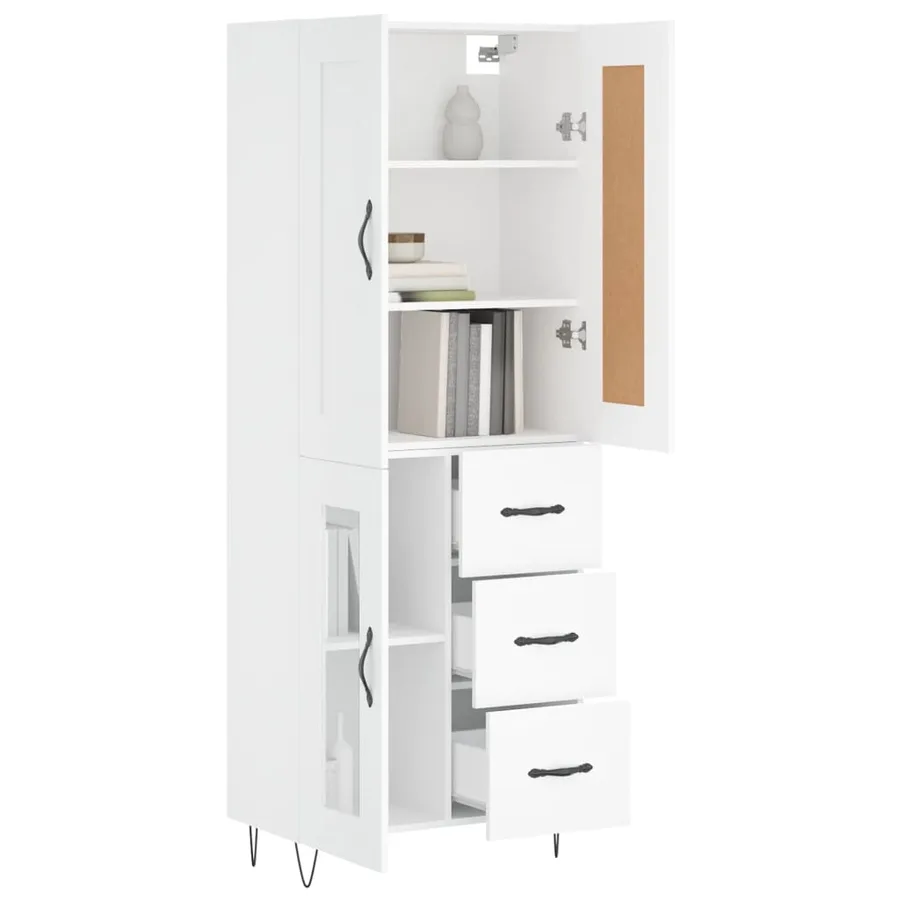 Buffet haut Blanc 69,5x34x180 cm Bois d'ingénierie - 3