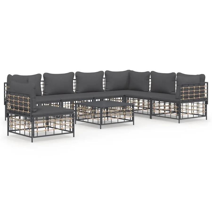 Salon de jardin 8 pcs avec coussins anthracite résine tressée - 2