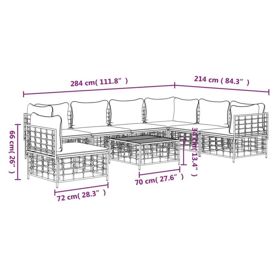 Salon de jardin 8 pcs avec coussins anthracite résine tressée - 9