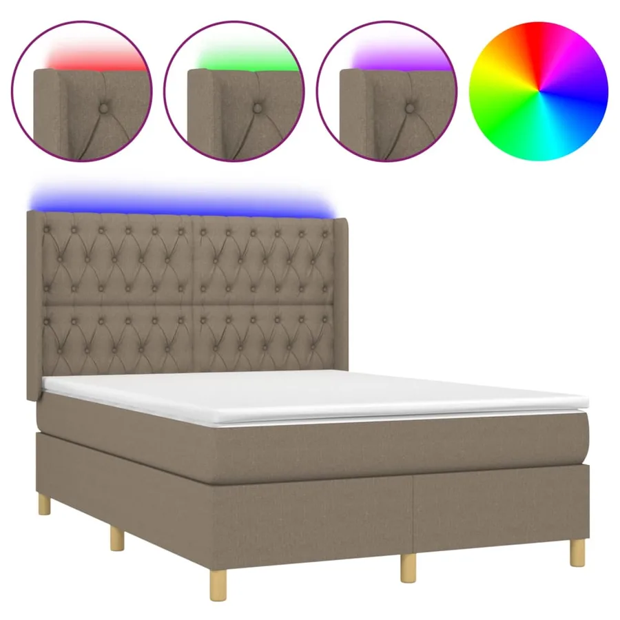 Sommier à lattes de lit matelas et LED Taupe 140x190 cm Tissu - 2