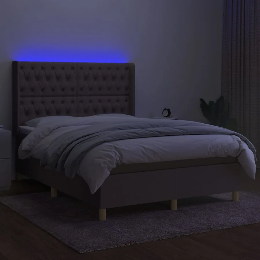 Sommier à lattes de lit matelas et LED Taupe 140x190 cm Tissu - 3