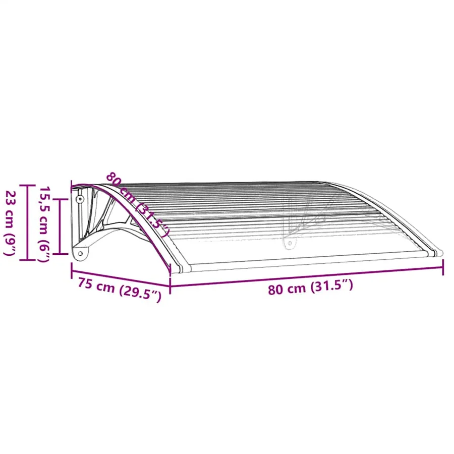 Auvent de porte gris et transparent 80 x 75 cm en polycarbonate - 7