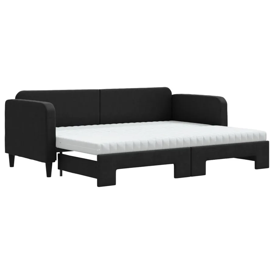 Lit de jour avec lit gigogne et matelas noir 80x200 cm tissu - 2