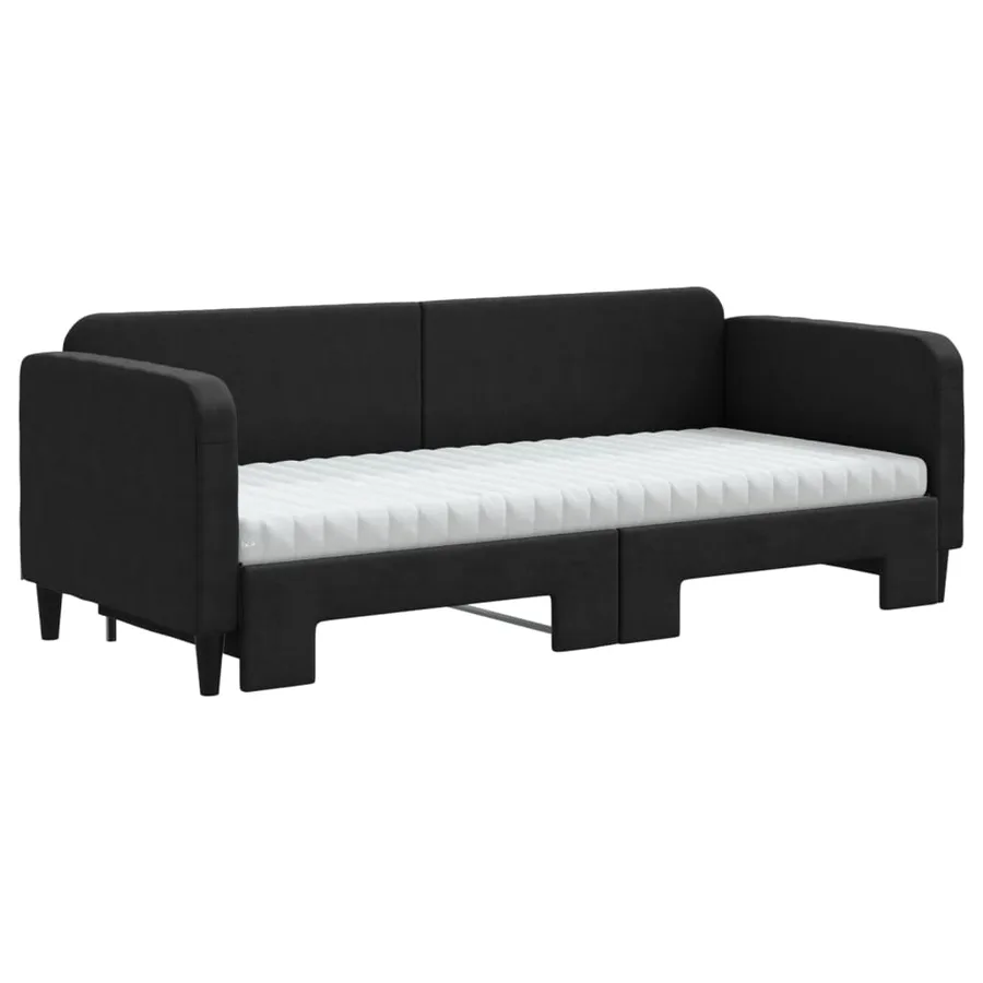 Lit de jour avec lit gigogne et matelas noir 80x200 cm tissu - 3