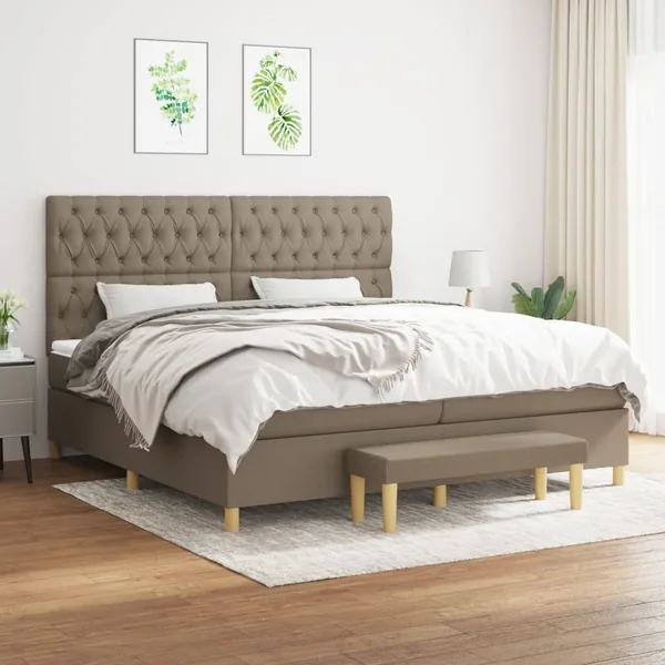 Sommier à lattes de lit avec matelas Taupe 200x200 cm Tissu