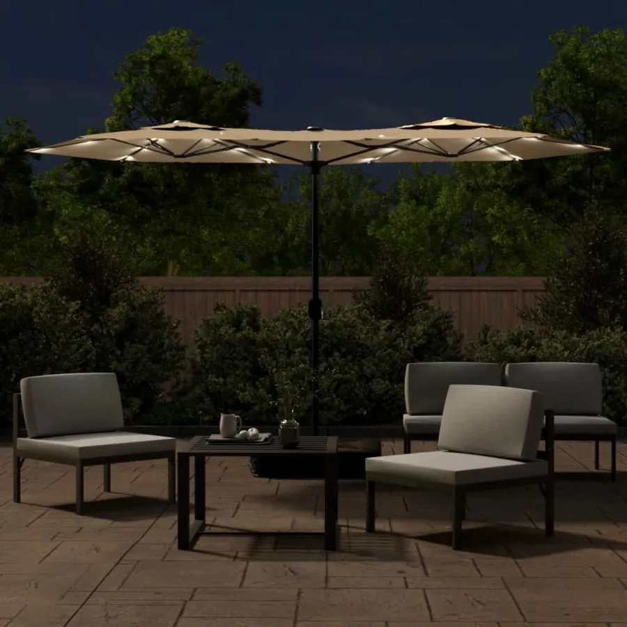 Parasol de jardin à double tête avec LED taupe 316x145 cm - 3