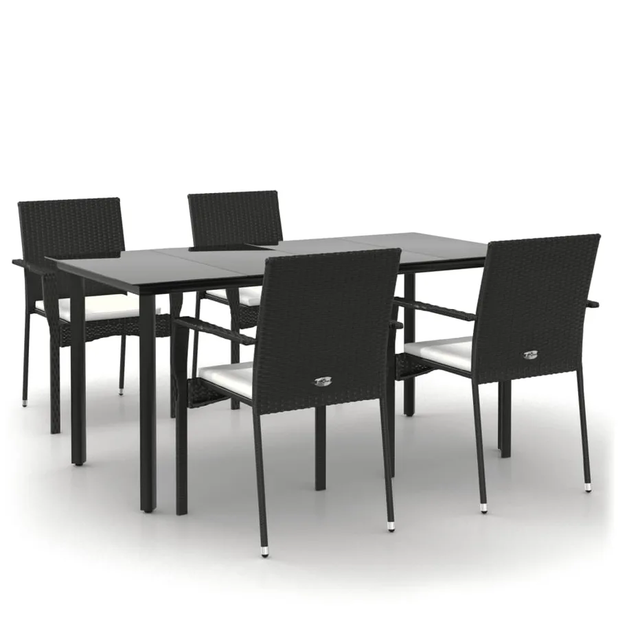 Ensemble à manger de jardin coussins 5pcs Noir Résine tressée - 2