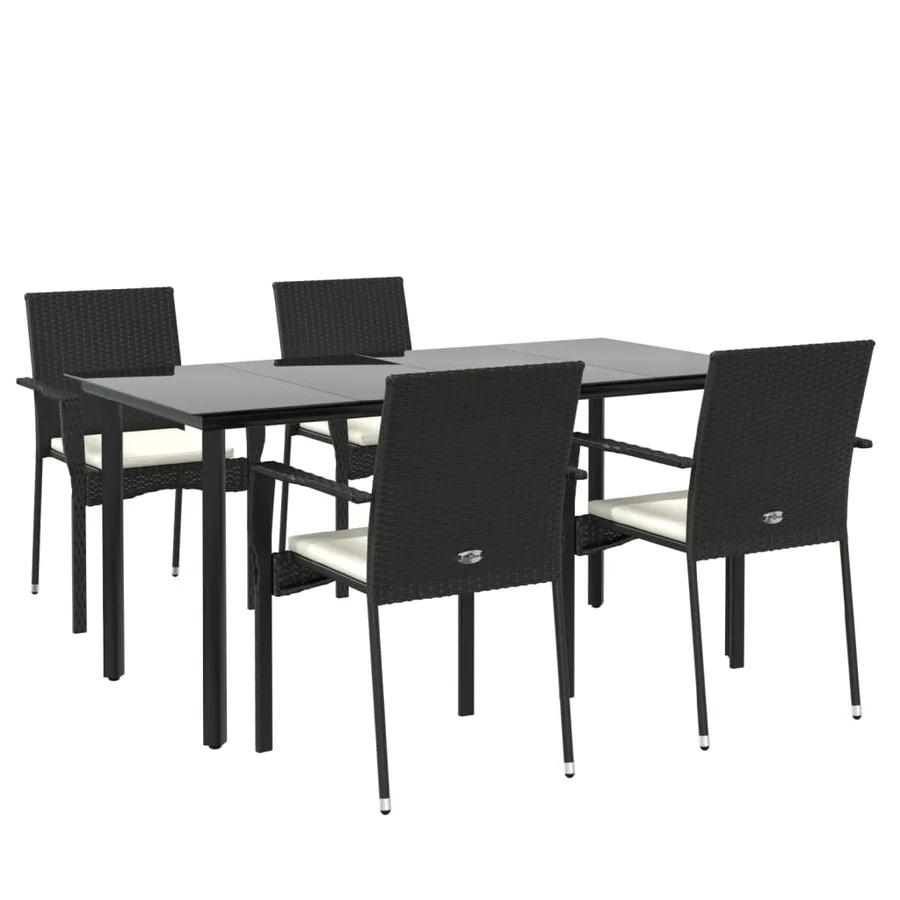 Ensemble à manger de jardin coussins 5pcs Noir Résine tressée - 3