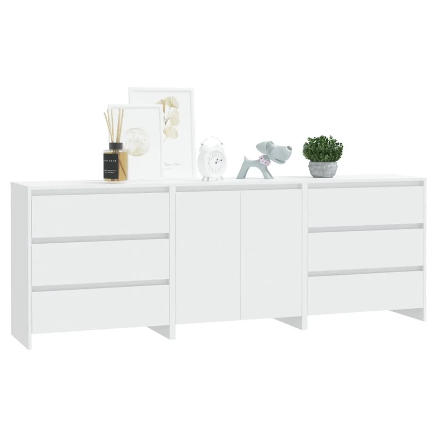 Buffets 3 pcs Blanc Bois d'ingénierie - 6