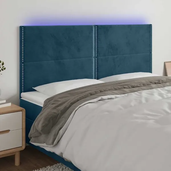Tête de lit à LED Bleu foncé 200x5x118/128 cm Velours
