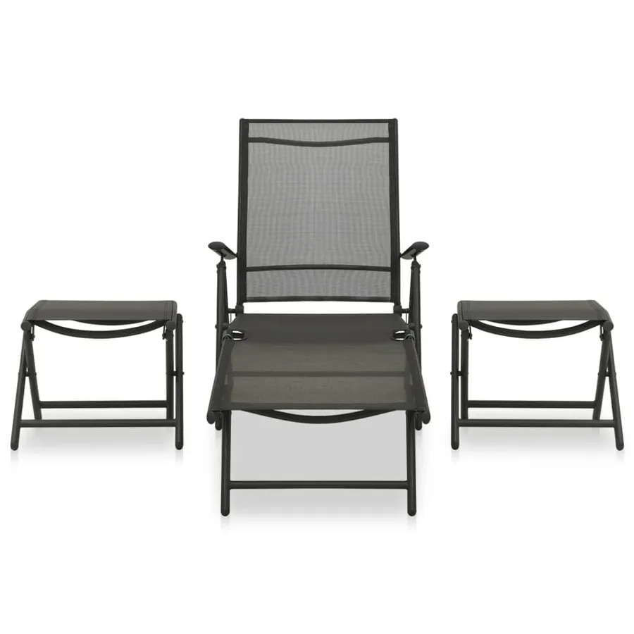 Salon de jardin 3 pcs textilène et aluminium noir - 2
