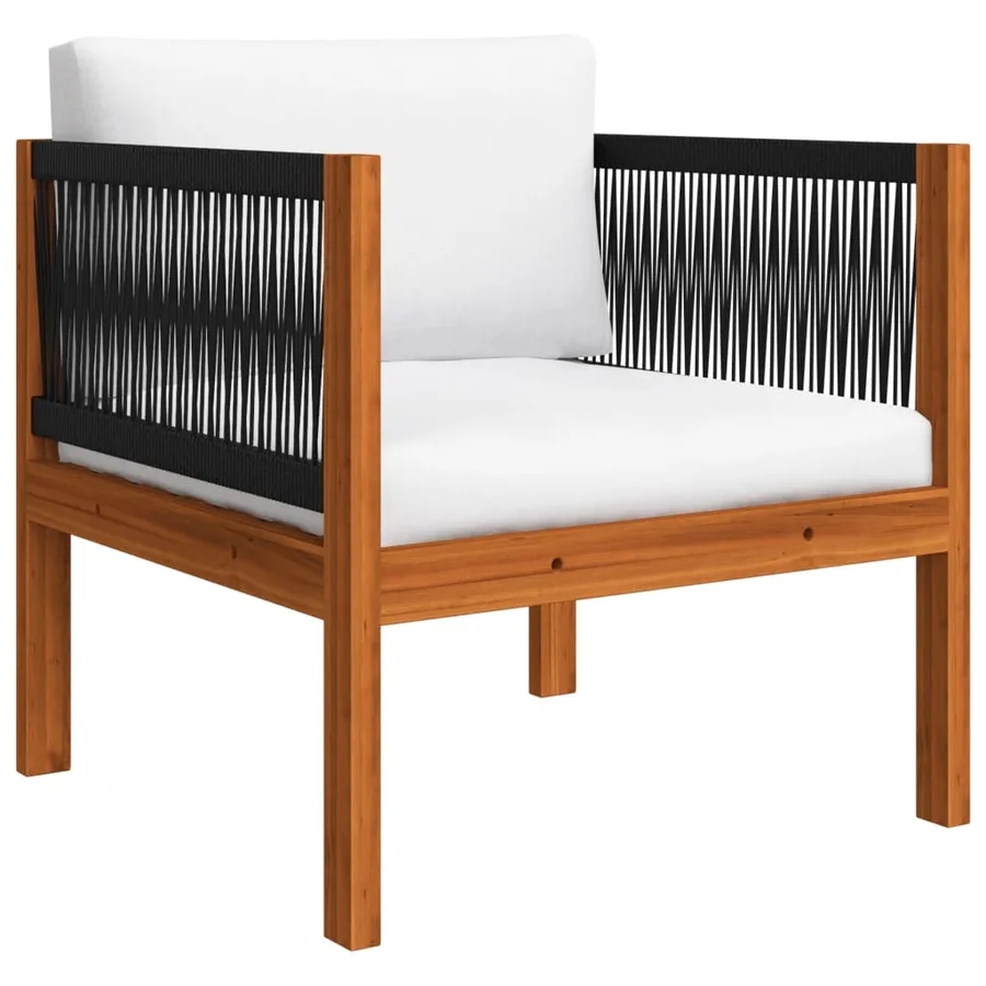Salon de jardin 7 pièces avec coussins, bois d'acacia crème et corde - 12