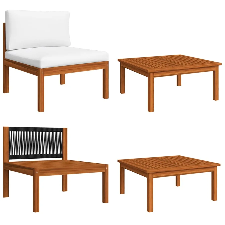 Salon de jardin 7 pièces avec coussins, bois d'acacia crème et corde - 5