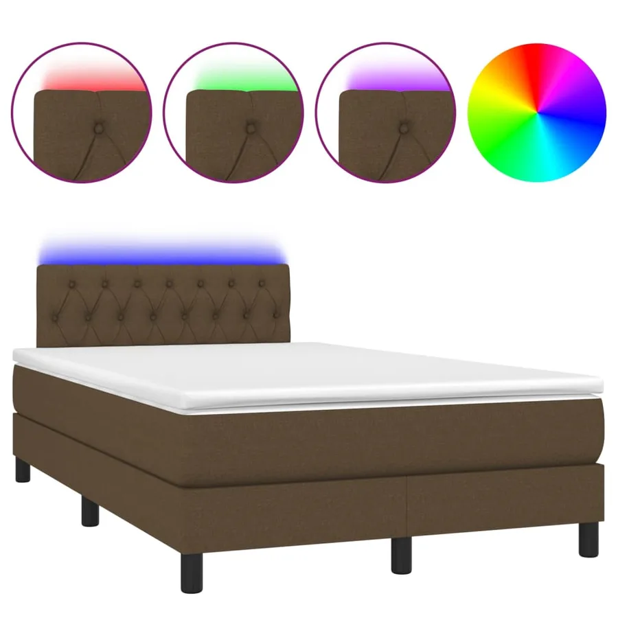Sommier à lattes de lit matelas et LED Marron foncé 120x200 cm - 2