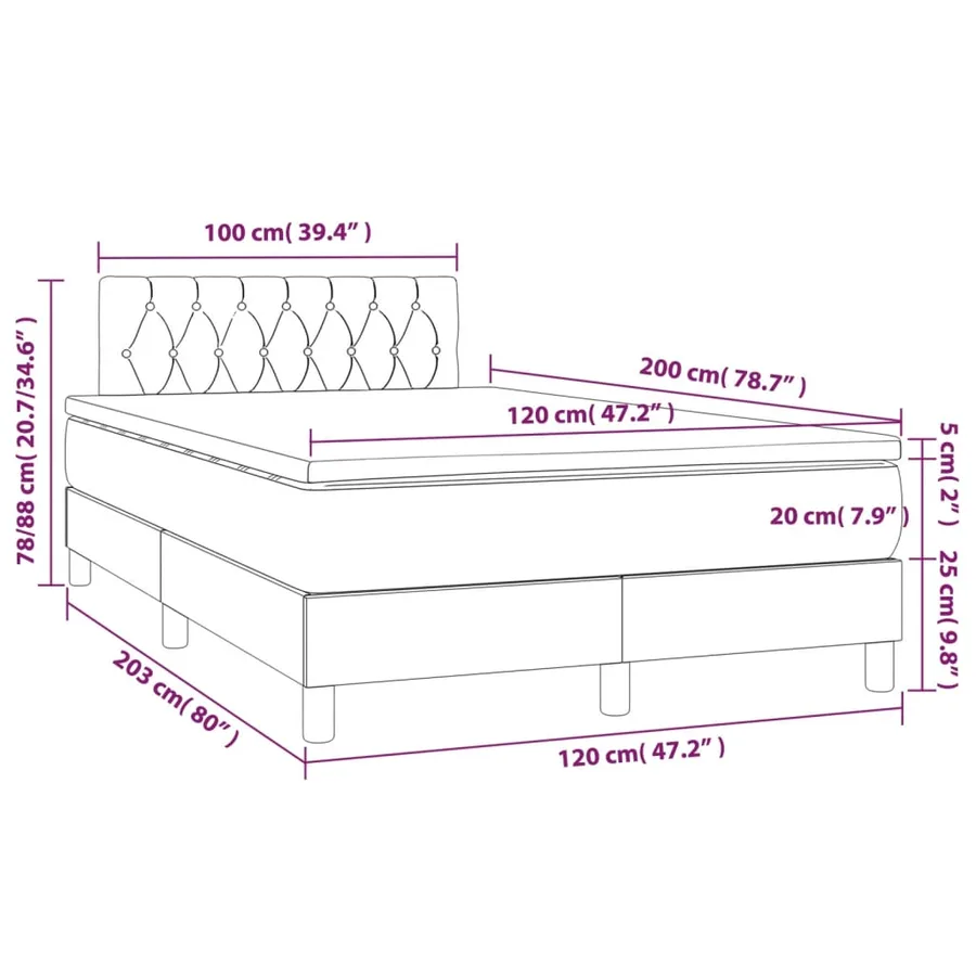 Sommier à lattes de lit matelas et LED Marron foncé 120x200 cm - 8