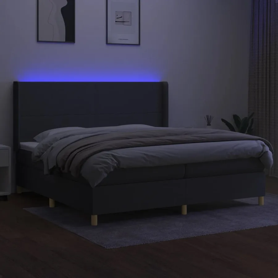 Sommier à lattes de lit matelas LED Gris foncé 200x200 cm Tissu - 3