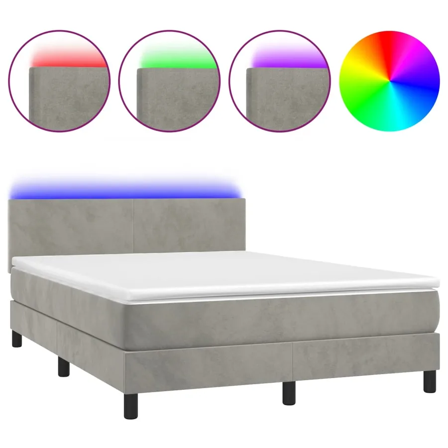 Sommier à lattes de lit avec matelas LED Gris clair 140x200 cm - 2