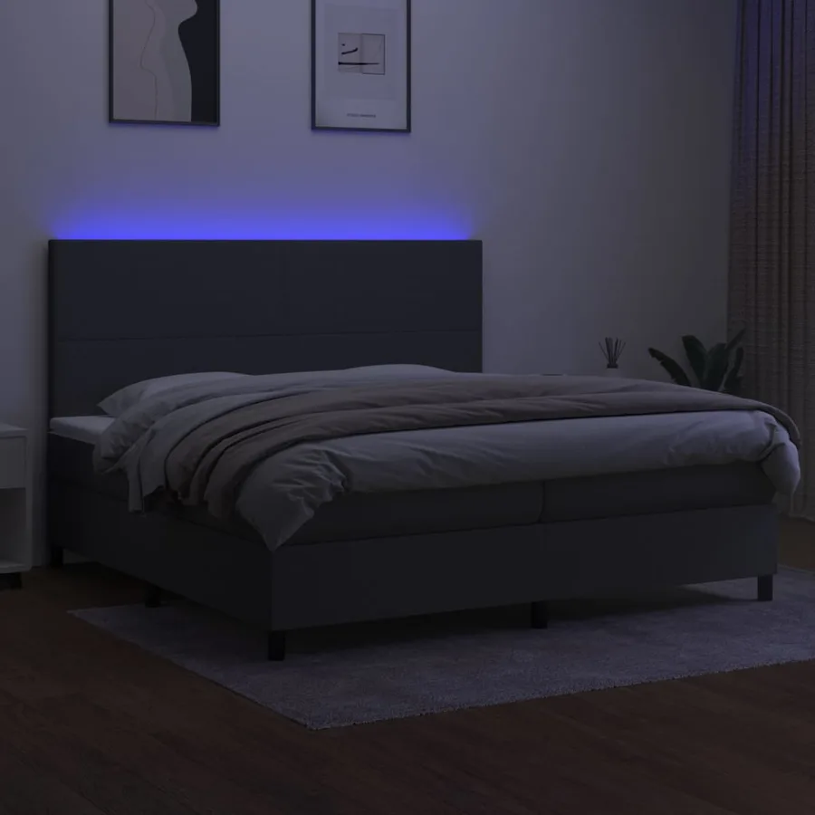 Sommier à lattes de lit et matelas et LED Gris foncé 200x200 cm - 4