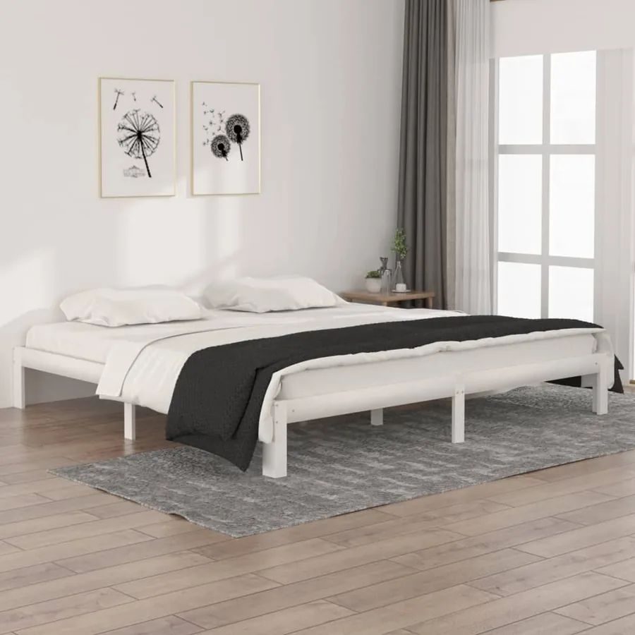 Cadre de lit sans matelas blanc bois massif de pin 200x200 cm