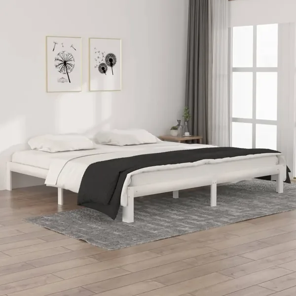 Cadre de lit sans matelas blanc bois massif de pin 200x200 cm