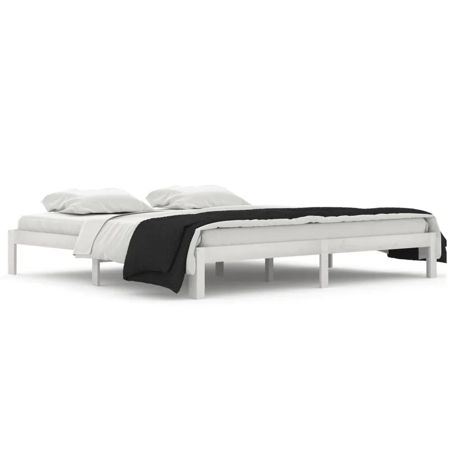 Cadre de lit sans matelas blanc bois massif de pin 200x200 cm - 2