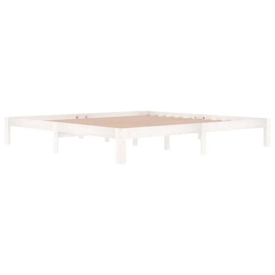 Cadre de lit sans matelas blanc bois massif de pin 200x200 cm - 3