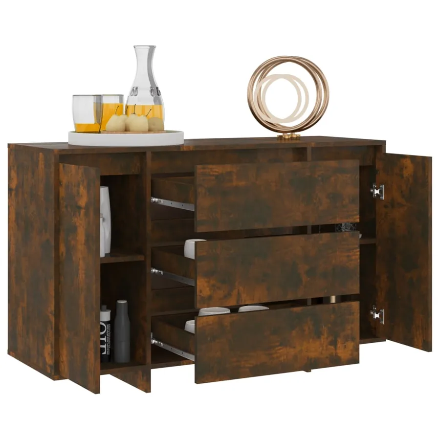 Buffet avec 3 tiroirs chêne fumé 120x41x75 cm bois d'ingénierie - 3
