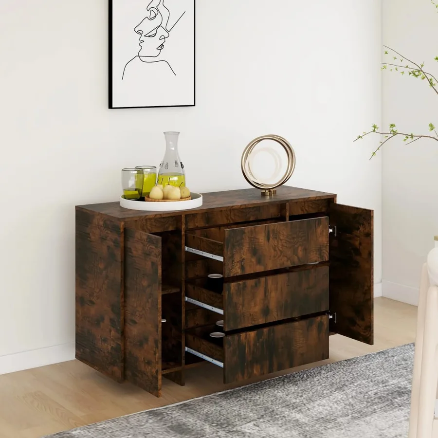 Buffet avec 3 tiroirs chêne fumé 120x41x75 cm bois d'ingénierie - 4
