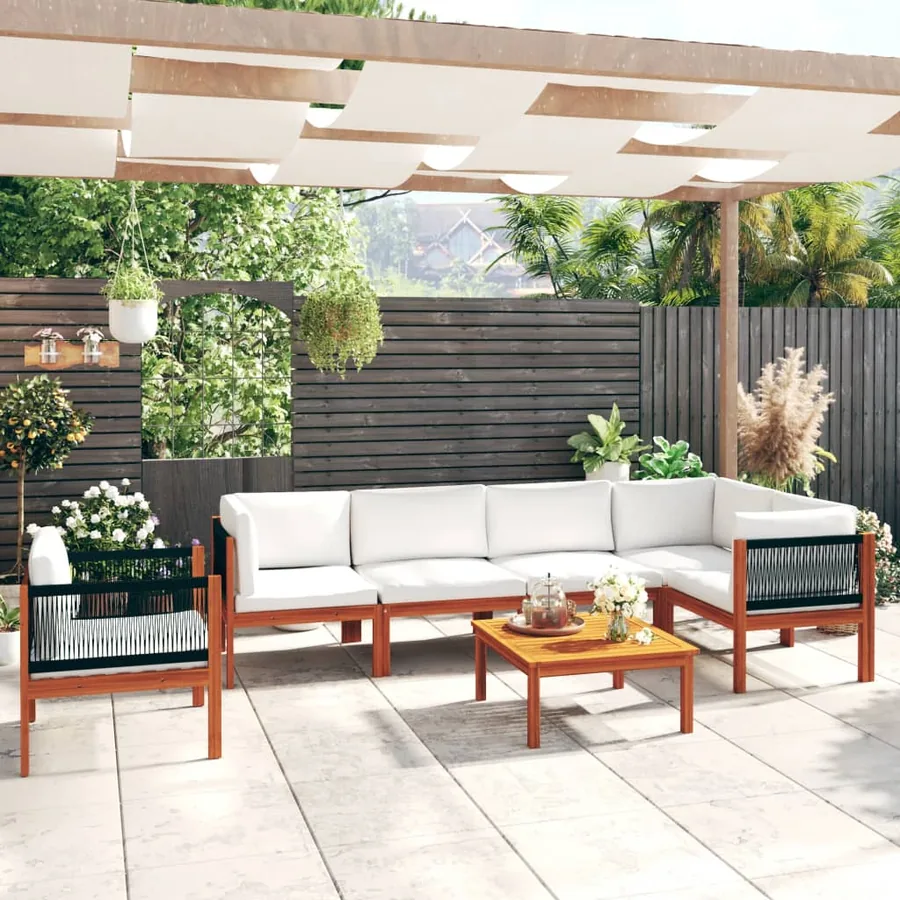 Salon de jardin 7 pièces avec coussins Crème 63 x 63 cm