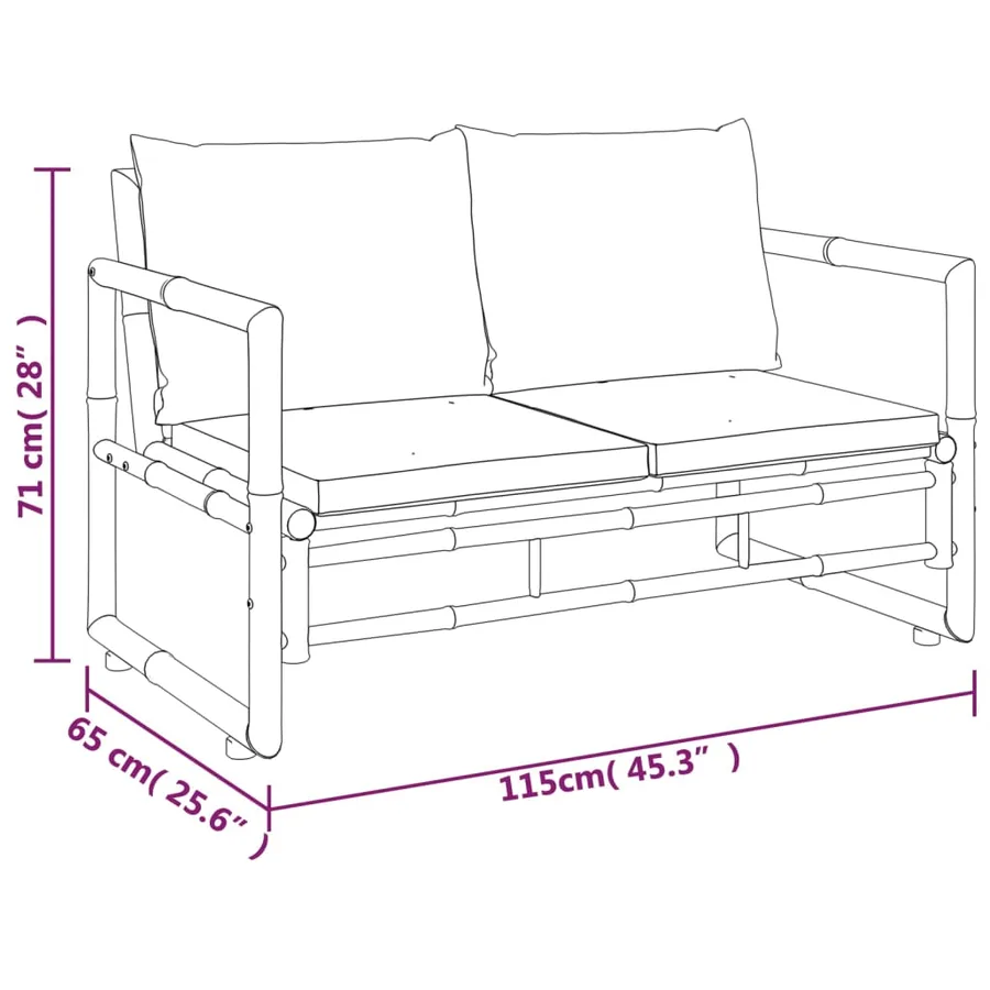 Salon de jardin 2 pcs avec coussins gris foncé bambou - 14