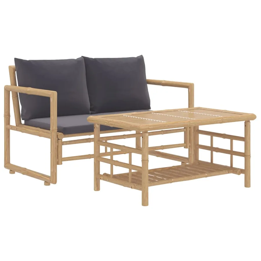 Salon de jardin 2 pcs avec coussins gris foncé bambou - 2
