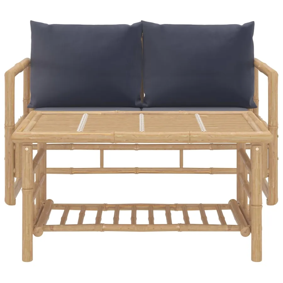 Salon de jardin 2 pcs avec coussins gris foncé bambou - 3