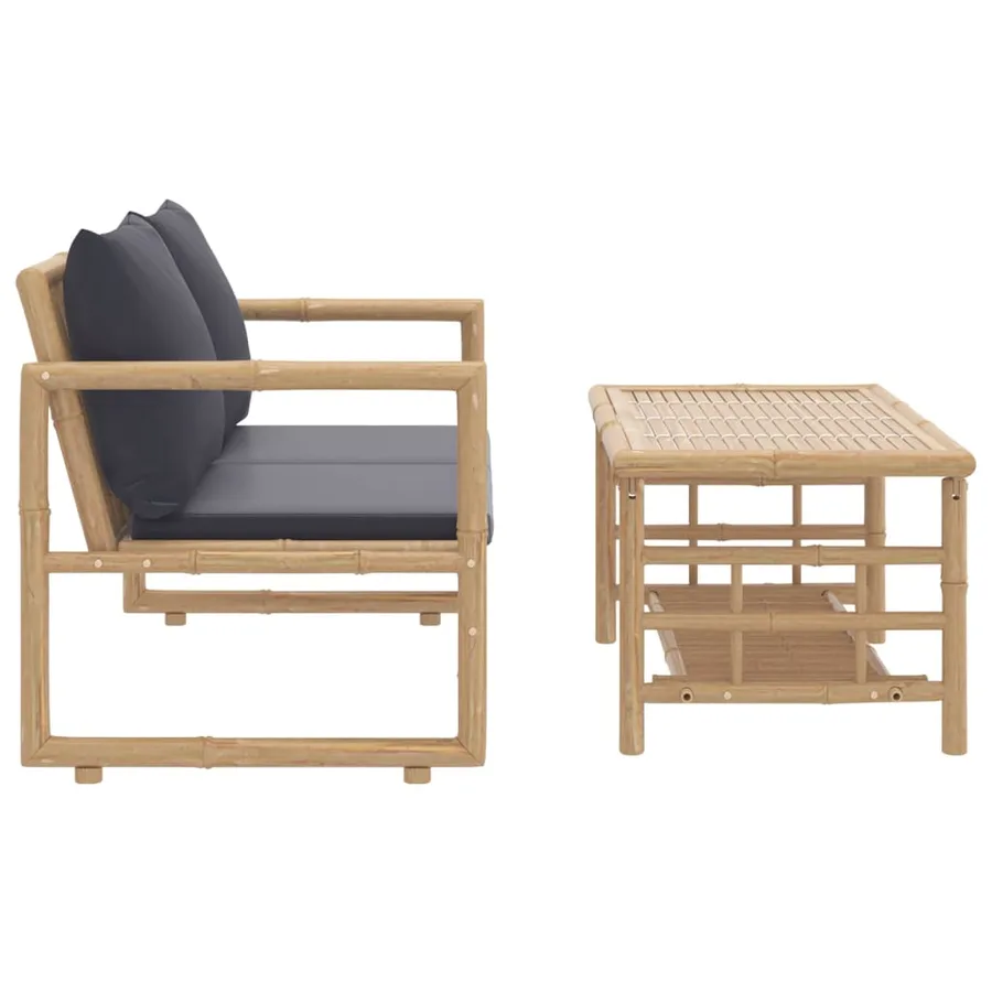 Salon de jardin 2 pcs avec coussins gris foncé bambou - 4