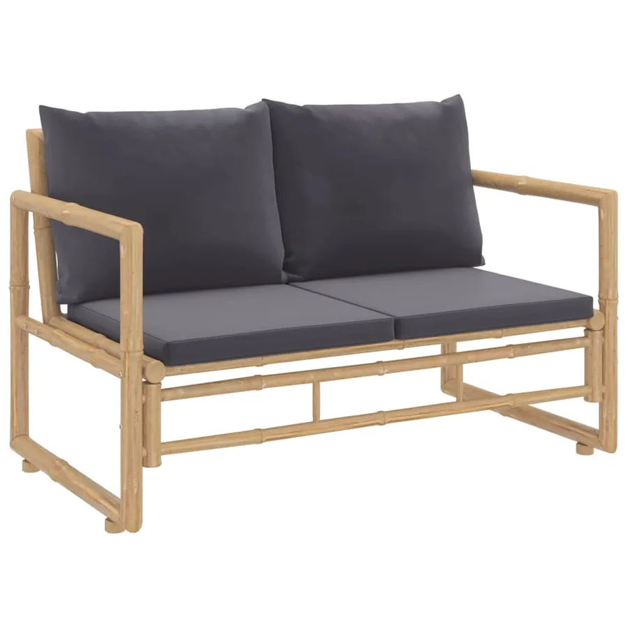 Salon de jardin 2 pcs avec coussins gris foncé bambou - 5