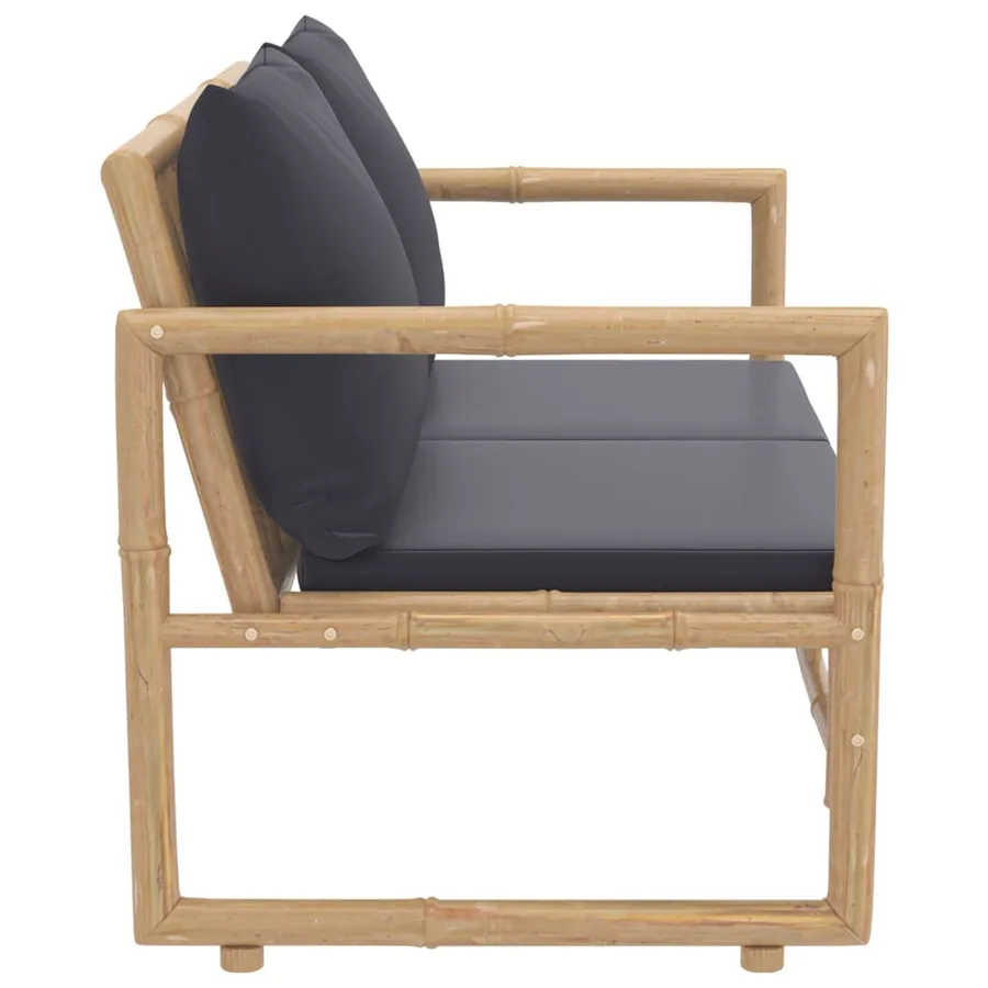 Salon de jardin 2 pcs avec coussins gris foncé bambou - 7