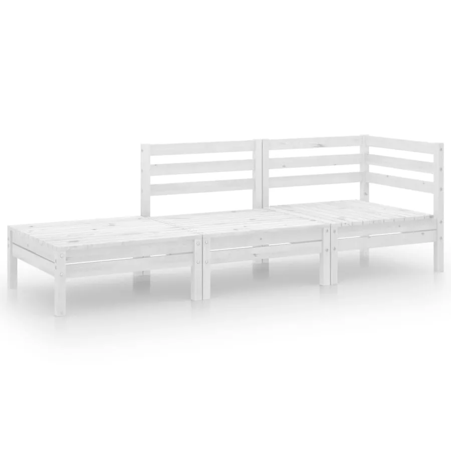 Salon de jardin 3 pcs Blanc Bois de pin massif - 2