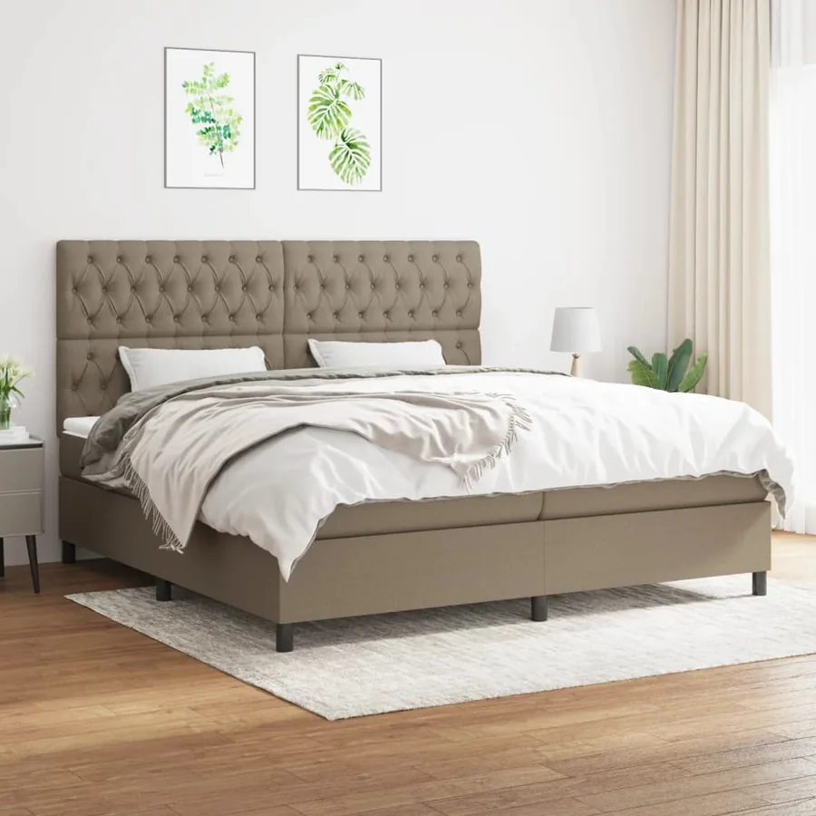 Sommier à lattes de lit avec matelas Taupe 200x200 cm Tissu