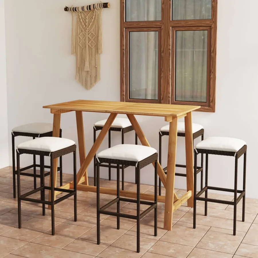 Ensemble de bar de jardin avec coussins 7 pcs Marron