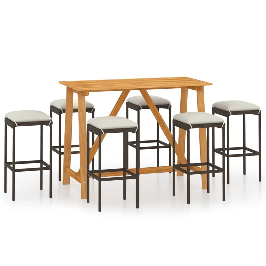 Ensemble de bar de jardin avec coussins 7 pcs Marron - 2
