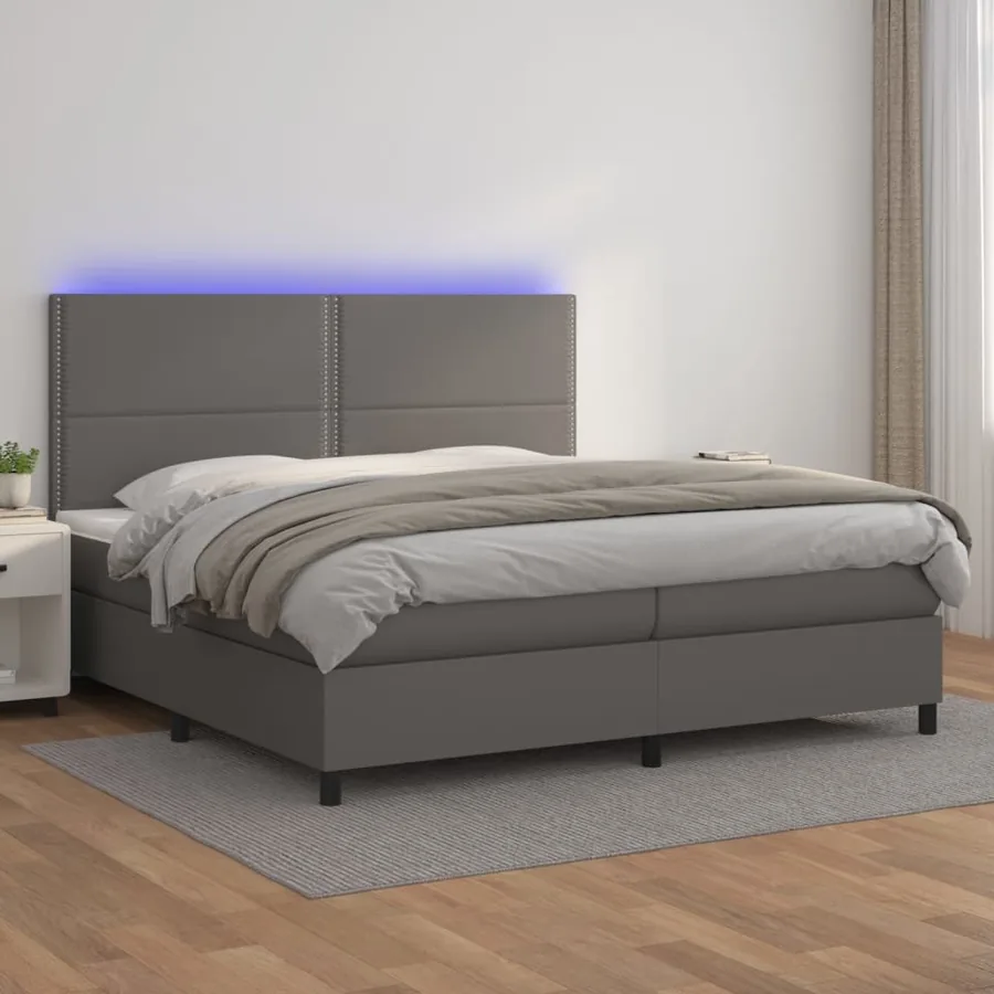 Sommier à lattes de lit avec matelas et LED Gris 200x200 cm