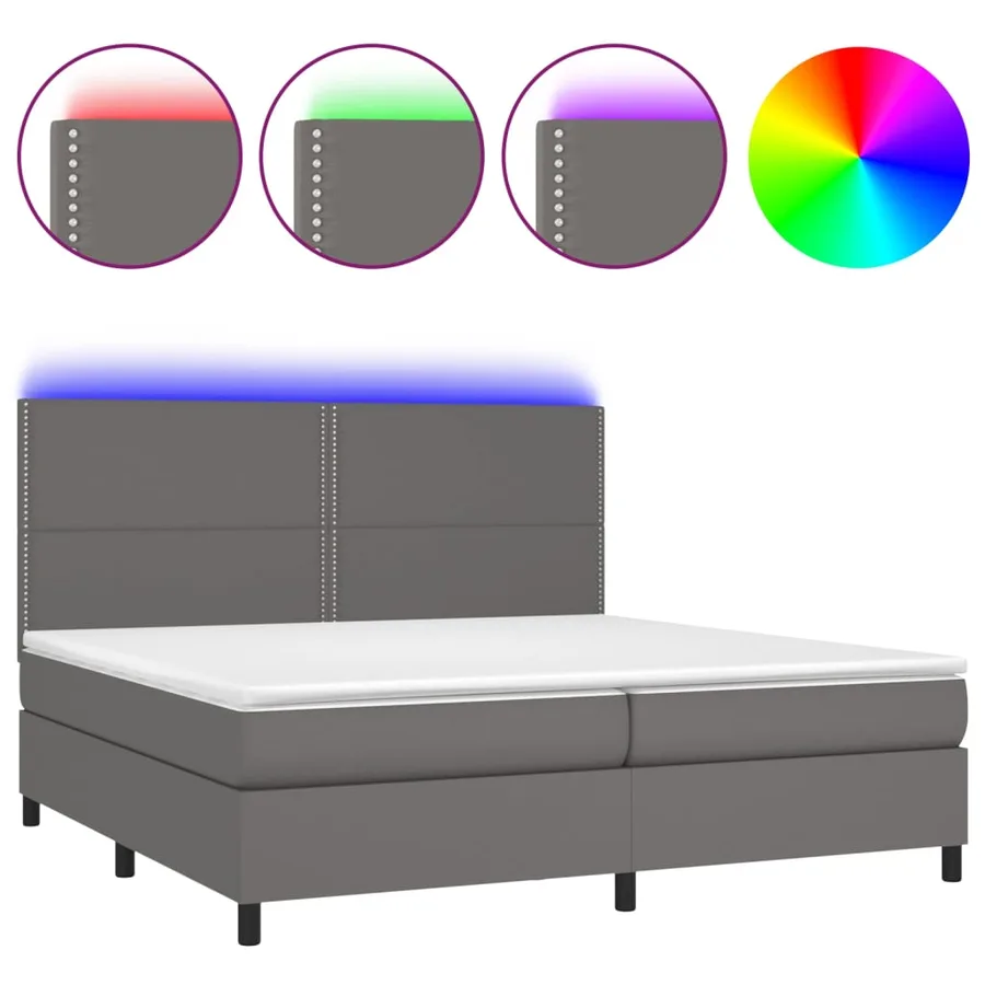 Sommier à lattes de lit avec matelas et LED Gris 200x200 cm - 2