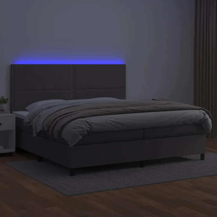 Sommier à lattes de lit avec matelas et LED Gris 200x200 cm - 4